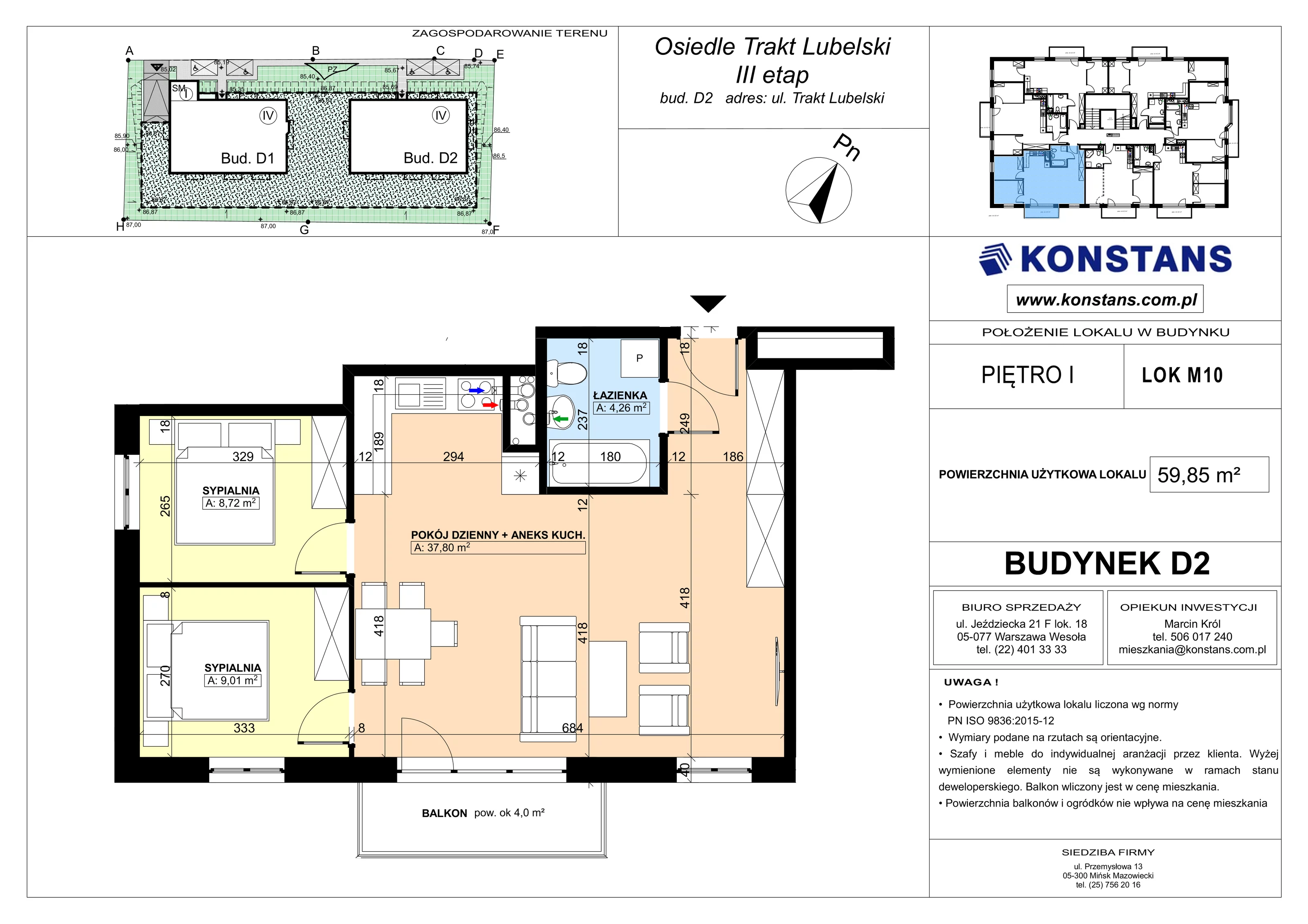 3 pokoje, mieszkanie 59,85 m², piętro 1, oferta nr D2.10, Trakt Lubelski Etap III, Warszawa, Wawer, Zbytki, ul. Trakt Lubelski 181C/181D